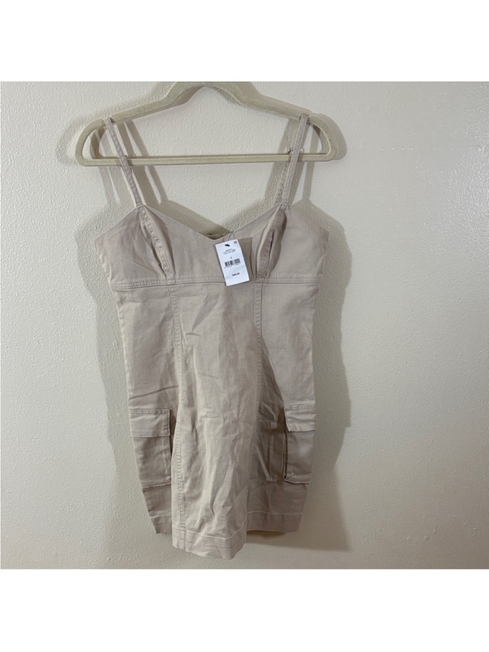 Cotton On Beige Mini Tank Dress with Patch Pockets